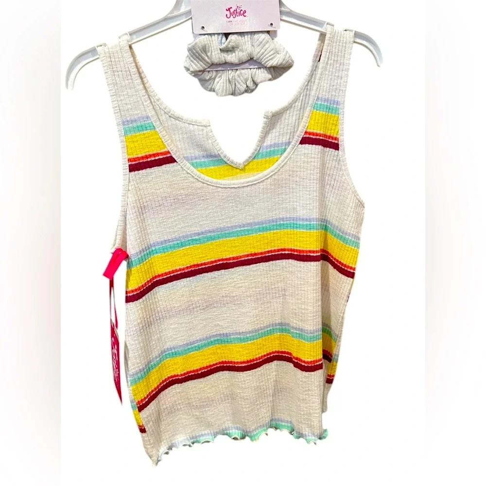 Justice Red and Yellow Striped Tank Top with matching hair tie 🎀